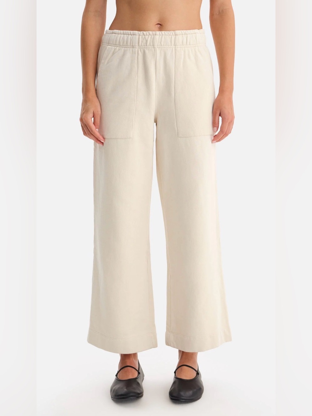 Mate The Label Organic Fleece Wide Leg Pant in Bone Size Large NEW